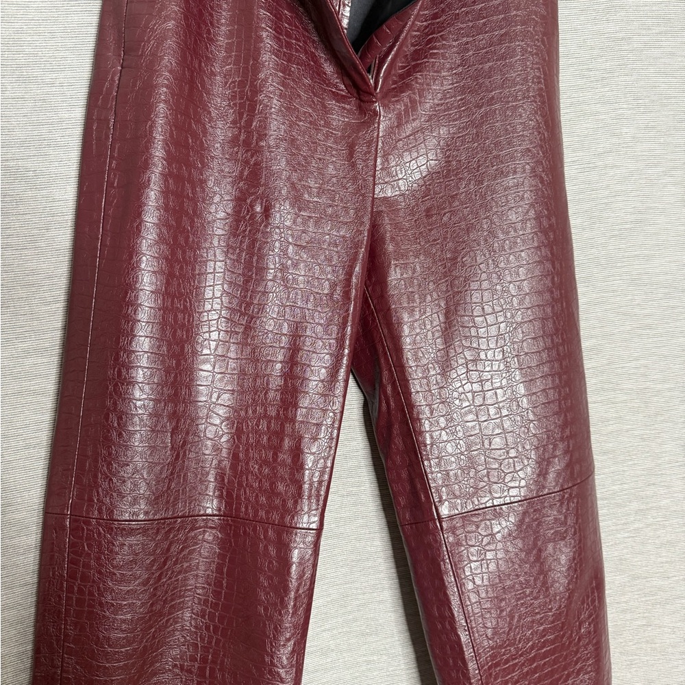 Zara Maroon Croc-Embossed Trousers - Picture 5 of 10